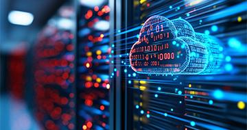 Cloud-Symbol mit Binärcode vor Servern – steht für Cloud-Computing und Datentransfer.