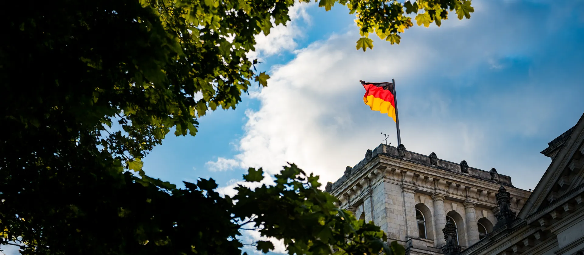 German parliament tower with German flag