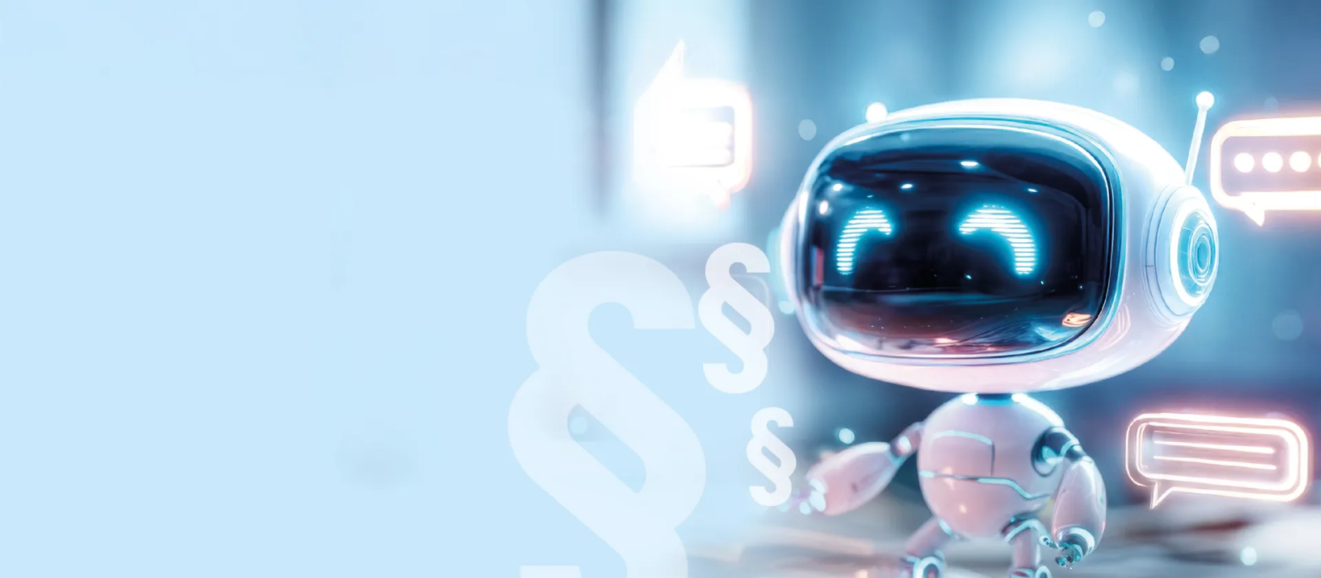 Roboter mit Paragraphenzeichen – Symbol für KI in Recht und Compliance.