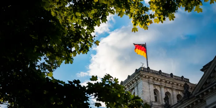  German parliament tower with German flag 