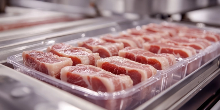 Fleisch Verpackung Laufband Plastikbehälter