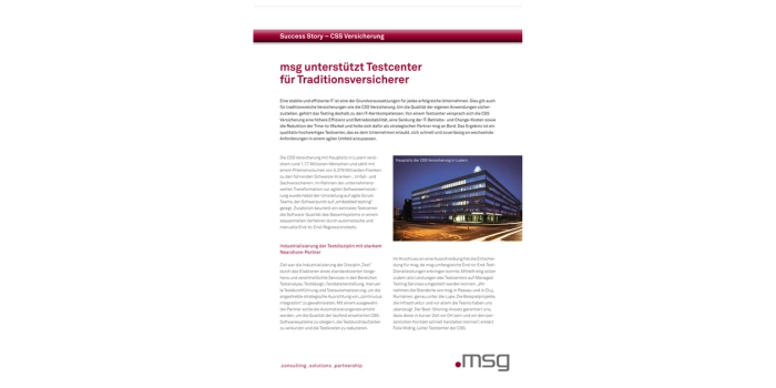 Success Story - msg unterstützt Testcenter für Traditionsversicherer