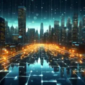 vibrant digital smart city at night