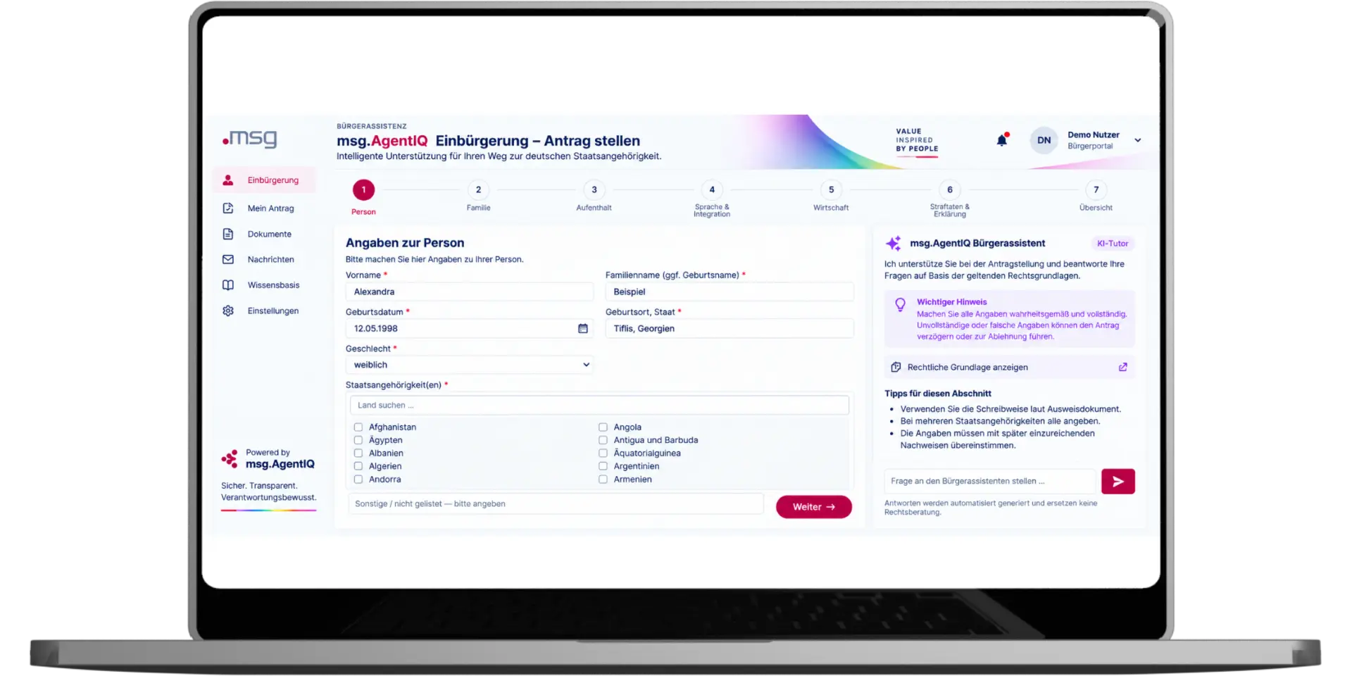 Use_Case_im Einbürgerungsverfahren_Antragsschritt_mit_digitalem_Tutor