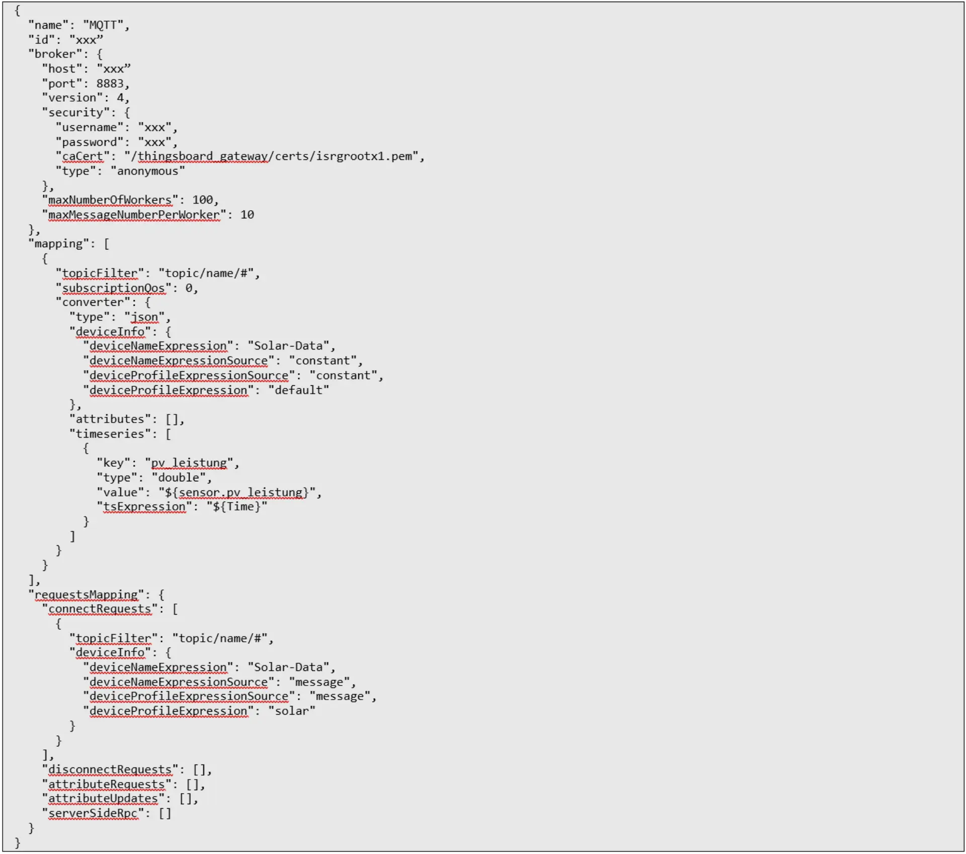 Beispiel für eine JSON-Konfiguration eines Konnektors