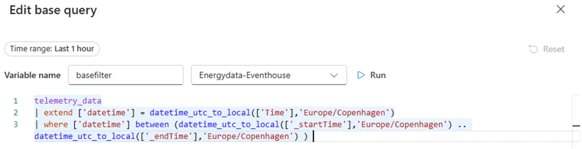 Figure 6: Example of Kusto Query Language (KQL)