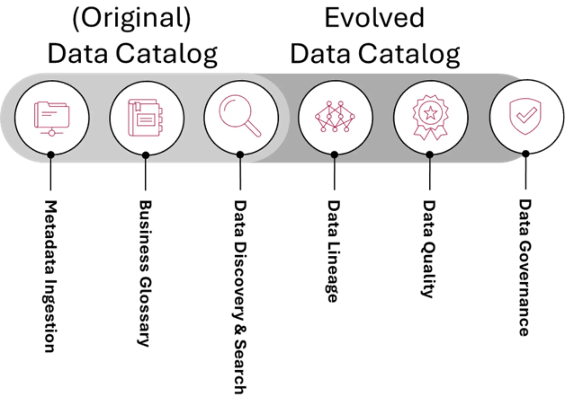 Six process icons visualizing the workflow from documentation and planning to analysis, data processing, and quality assurance.