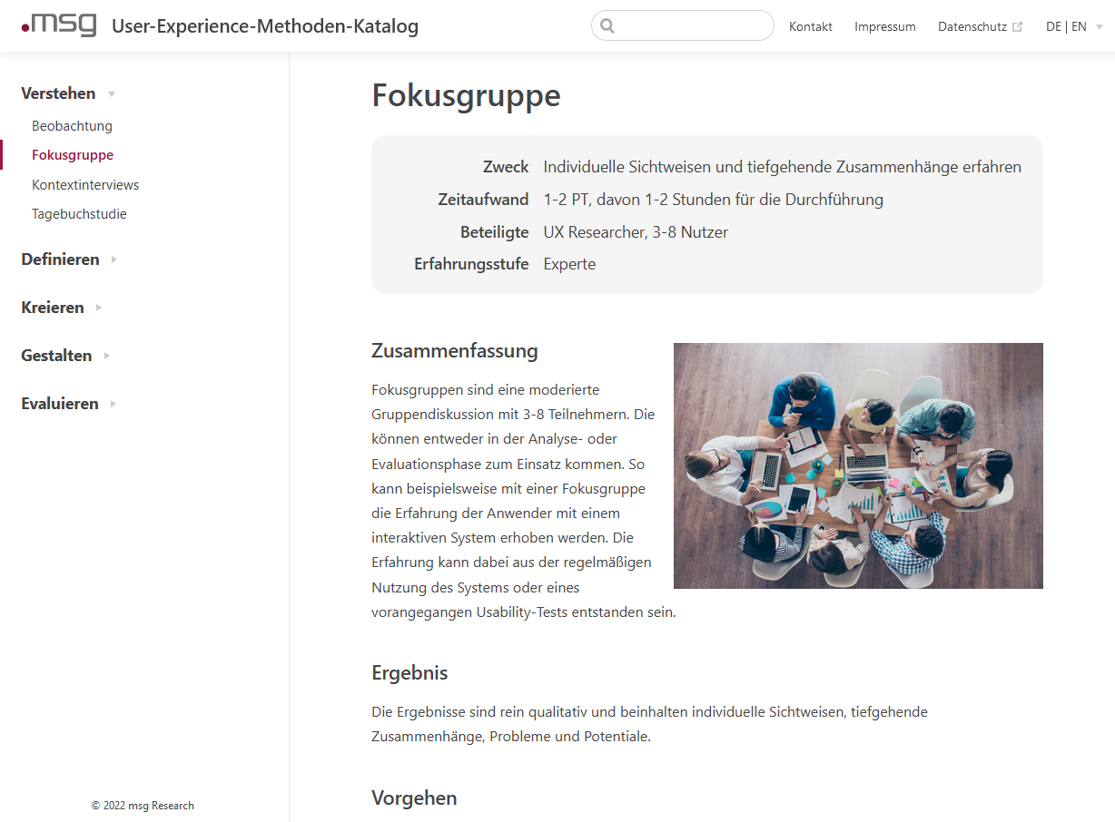 Screenshot User Experience Methodenkatalog