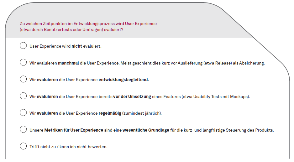 Artikel10 03 Beispiel einer Frage in der Kategorie Evaluierung von User Experience